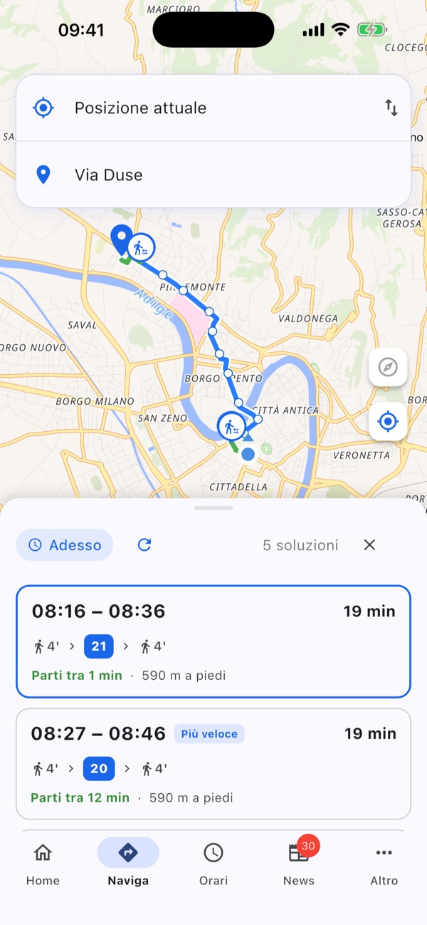 Calcolo del percorso con le soluzioni disponibili