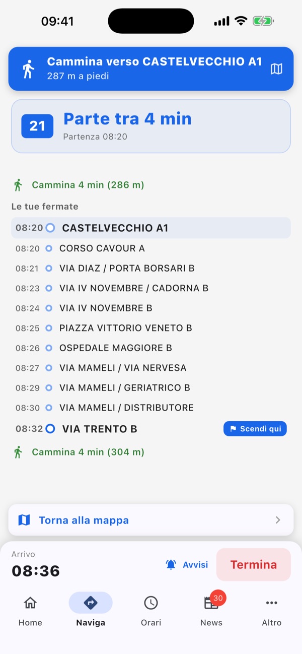 Schermata principale dell'app
